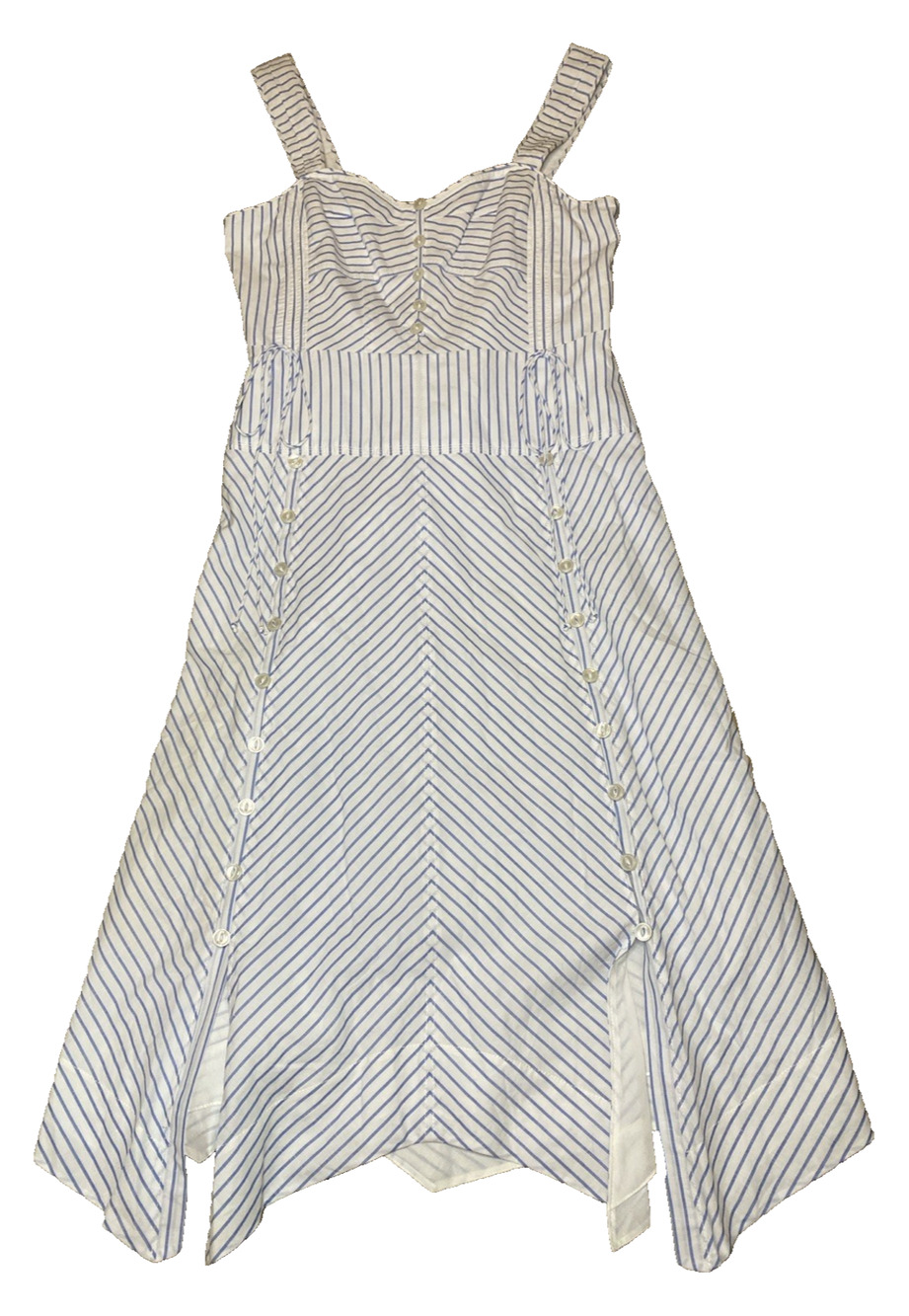 NWT Rebecca Taylor Striped Linen Cotton Midi Dress 14 Sweetheart Coastal Resort